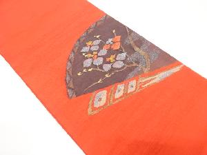 扇に枝花模様織り出し　袋帯